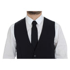 Dolce & Gabbana Gray Striped Wool Silk Dress Vest Gilet