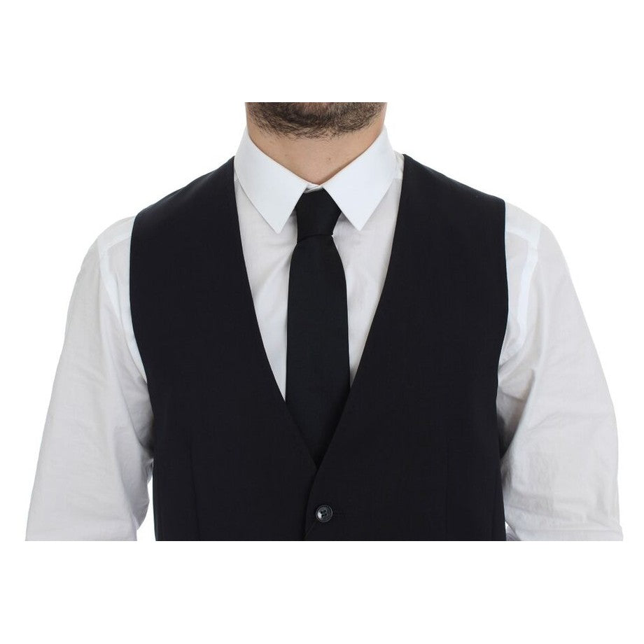 Dolce & Gabbana Gray Striped Wool Silk Dress Vest Gilet