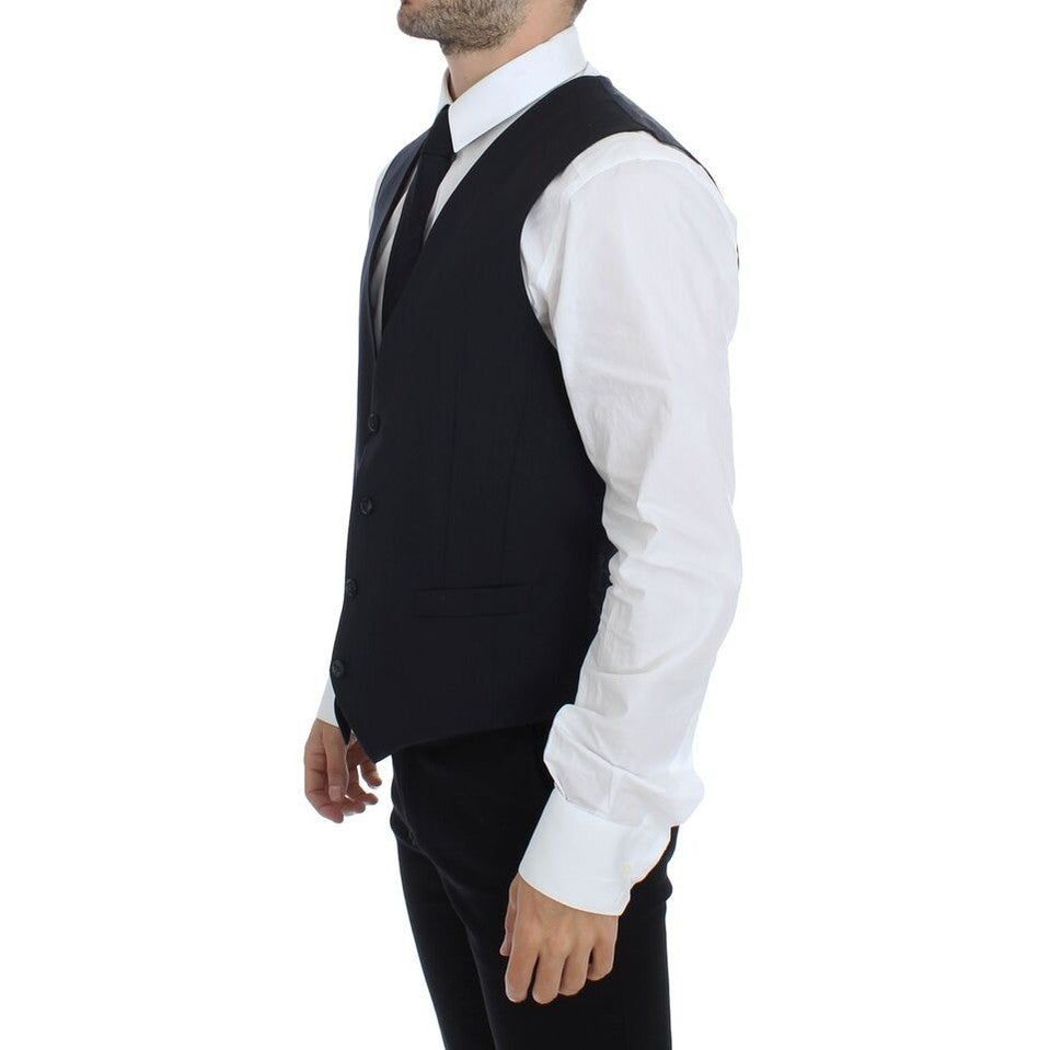 Dolce & Gabbana Gray Striped Wool Silk Dress Vest Gilet