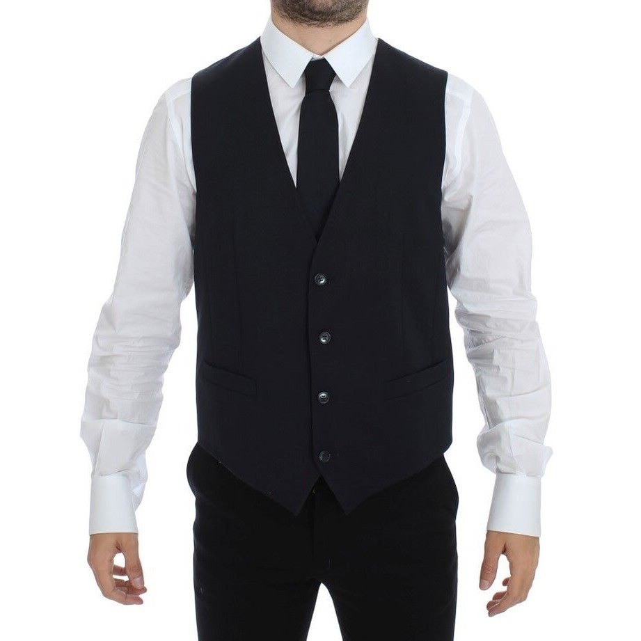 Dolce & Gabbana Gray Striped Wool Silk Dress Vest Gilet