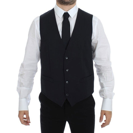 Dolce & Gabbana Gray Striped Wool Silk Dress Vest Gilet