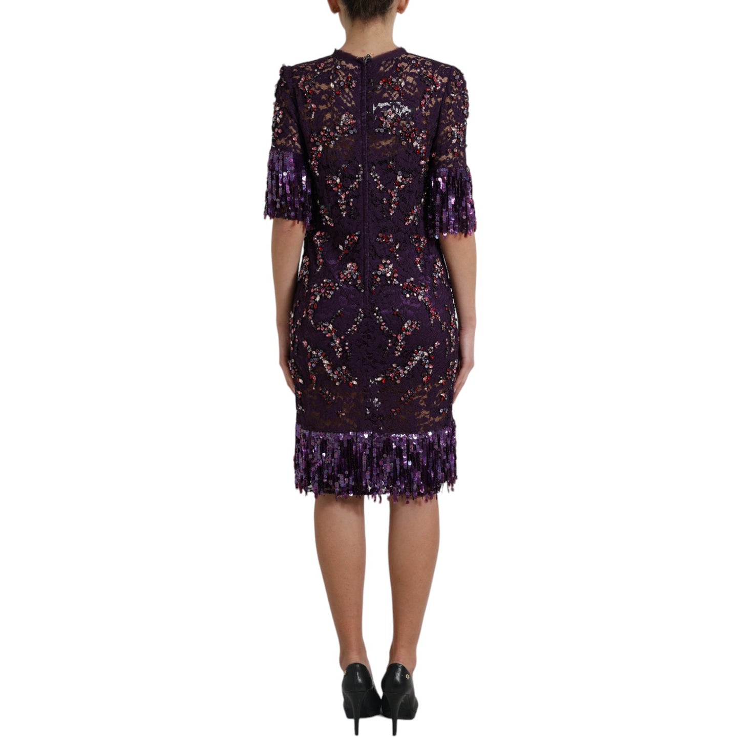 Dolce & Gabbana Purple floral lace crystal embedded dress Dolce & Gabbana