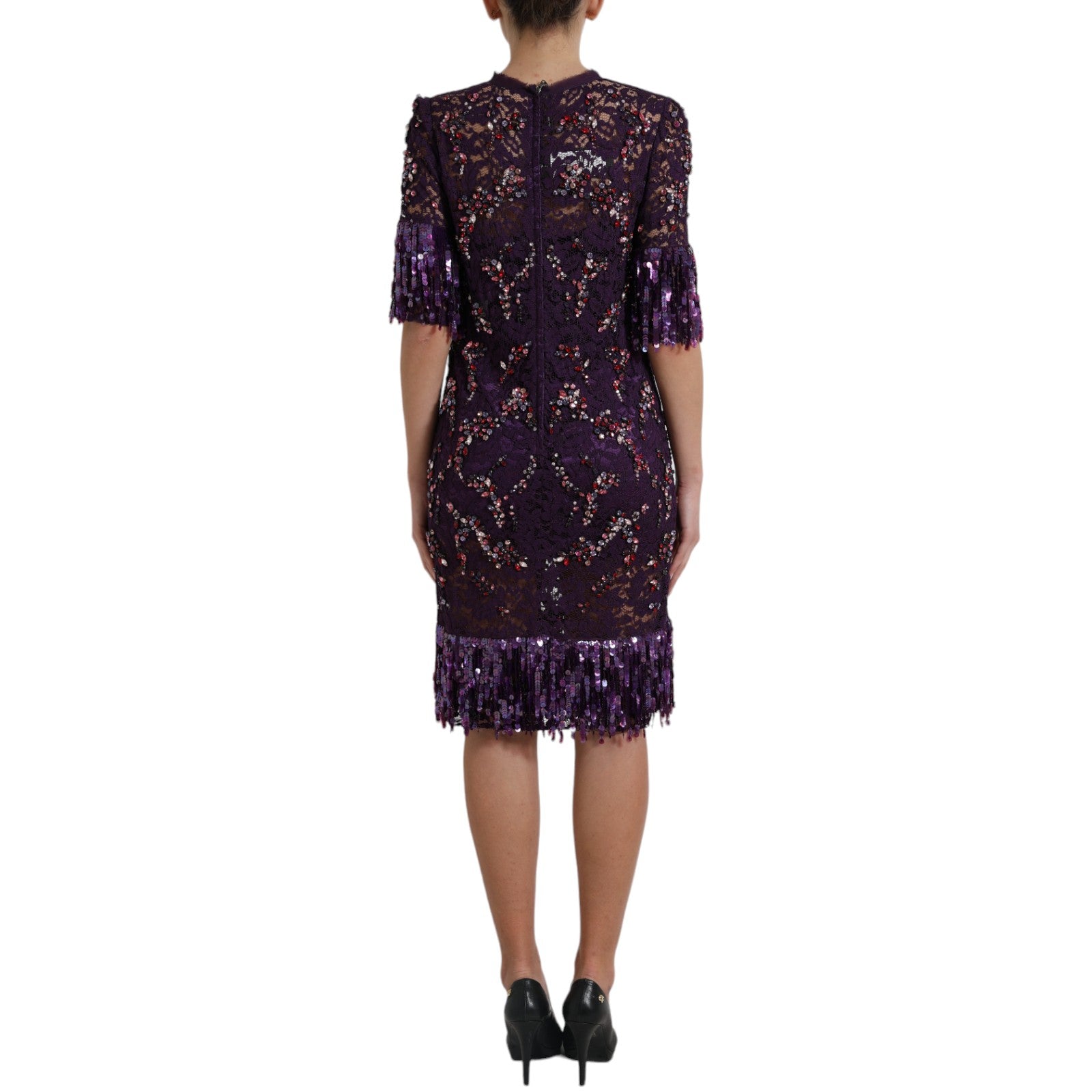Dolce & Gabbana Purple floral lace crystal embedded dress Dolce & Gabbana