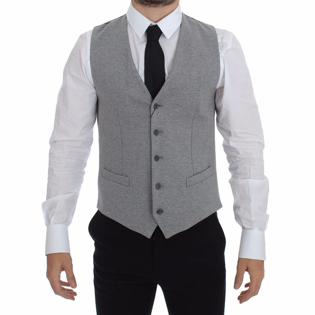Dolce & Gabbana Gray Cotton Stretch Dress Vest Blazer
