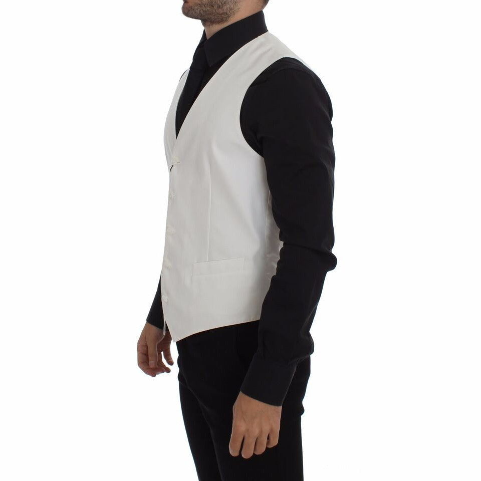Dolce & Gabbana White Cotton Silk Blend Dress Vest Blazer
