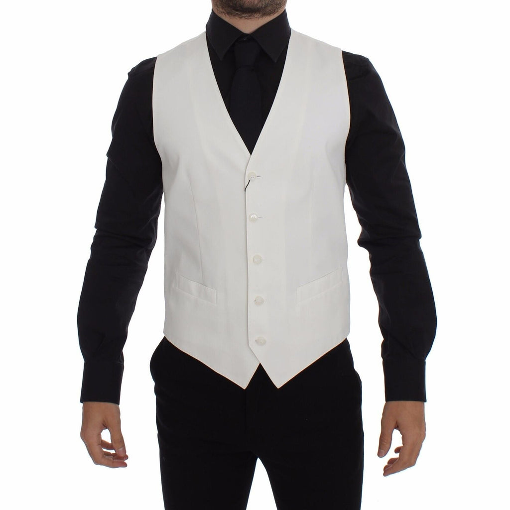 Dolce & Gabbana White Cotton Silk Blend Dress Vest Blazer