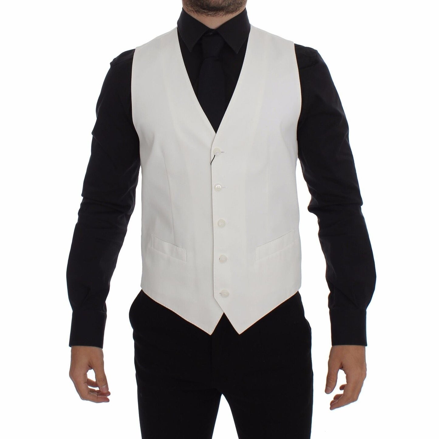 Dolce & Gabbana White Cotton Silk Blend Dress Vest Blazer