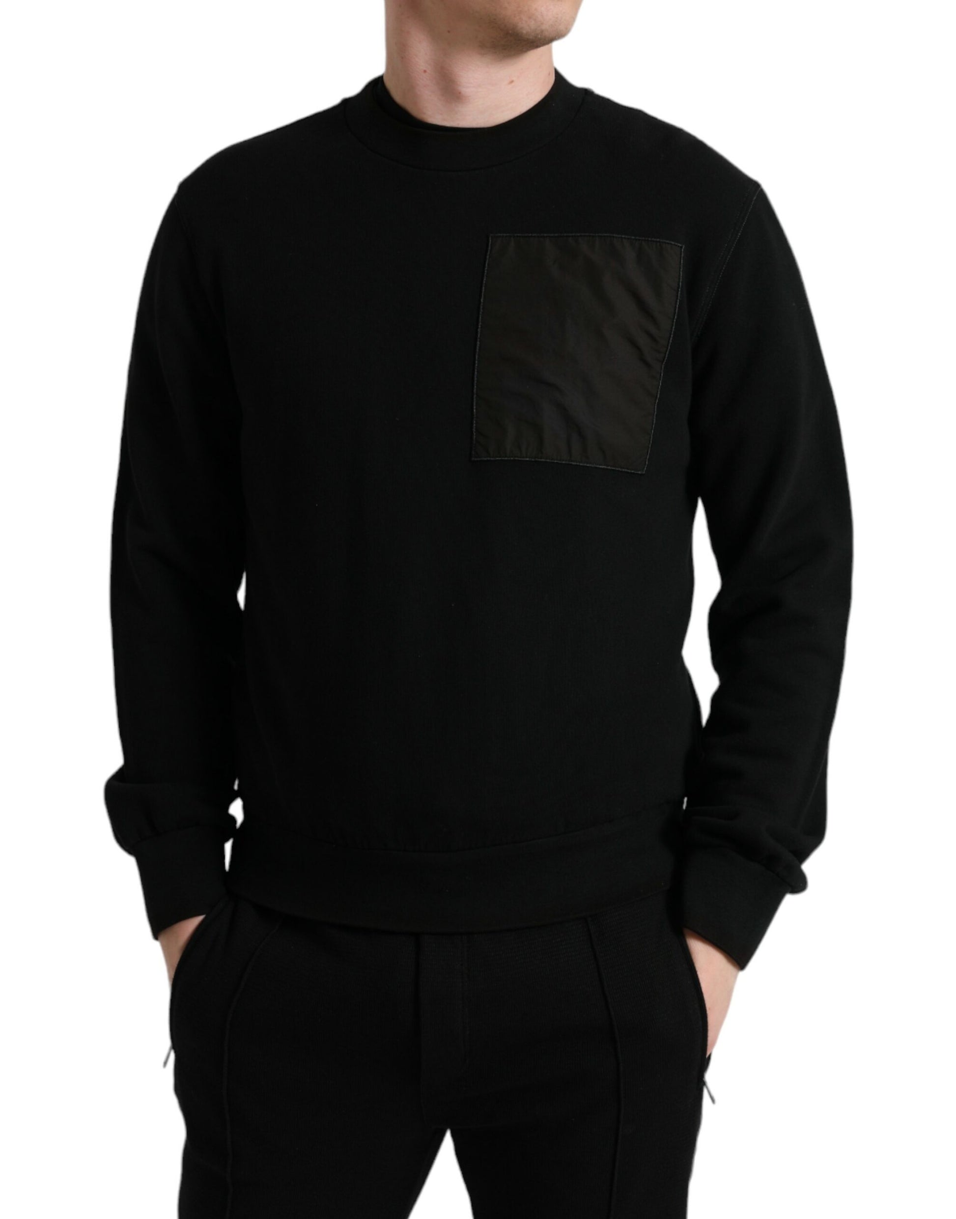 Dolce & Gabbana Black Cotton Crew Neck Men Pullover Sweater Dolce & Gabbana