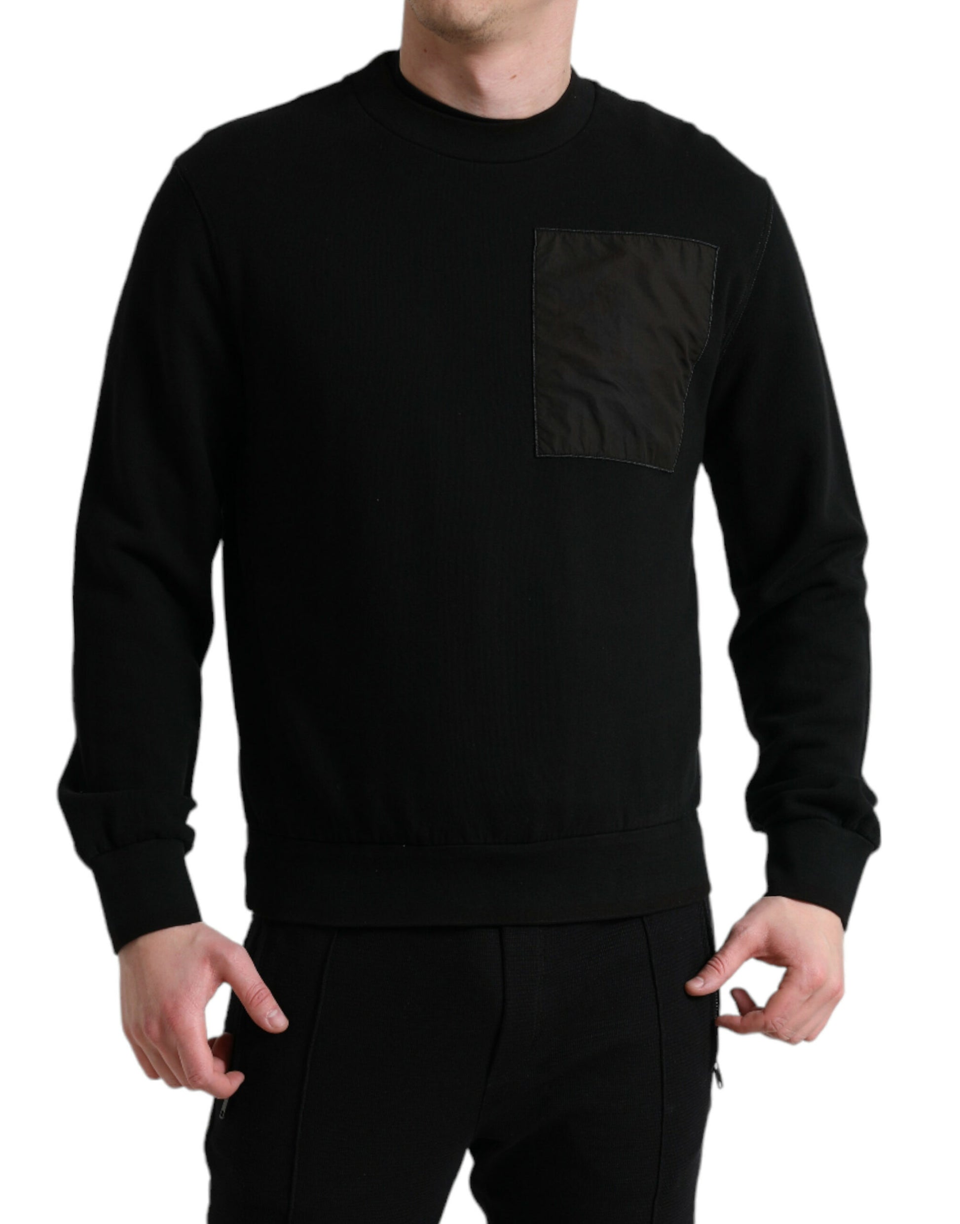 Dolce & Gabbana Black Cotton Crew Neck Men Pullover Sweater Dolce & Gabbana