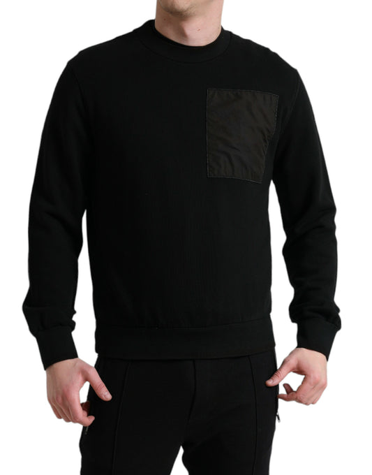 Dolce & Gabbana Black Cotton Crew Neck Men Pullover Sweater Dolce & Gabbana