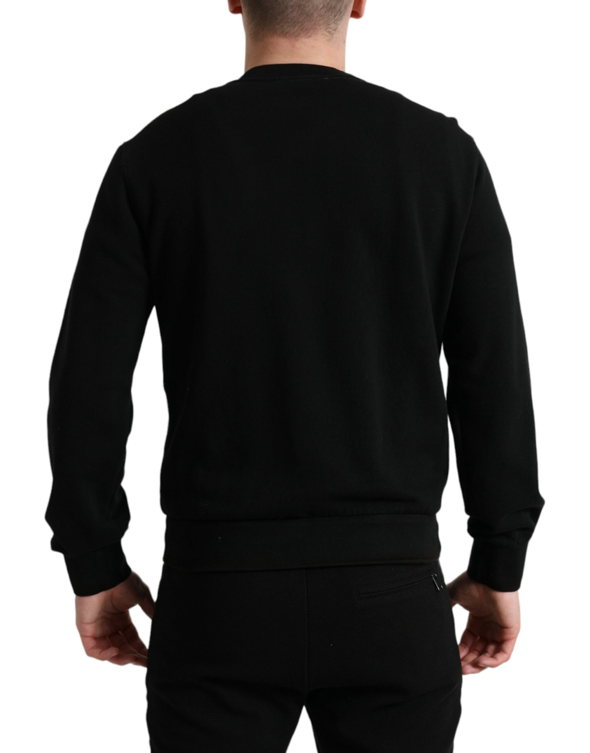 Dolce & Gabbana Black Cotton Crew Neck Men Pullover Sweater Dolce & Gabbana