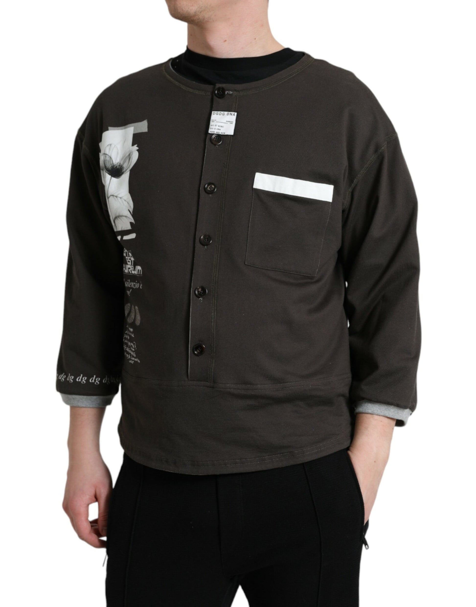 Dolce & Gabbana Dark Gray Cotton Button Down Pullover Sweater Dolce & Gabbana