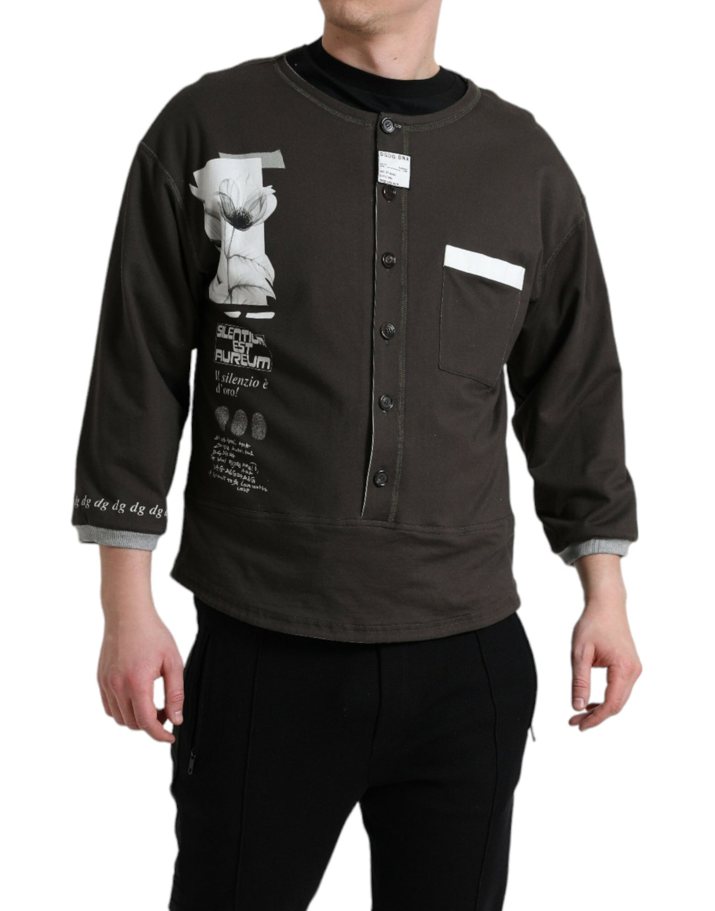 Dolce & Gabbana Dark Gray Cotton Button Down Pullover Sweater Dolce & Gabbana