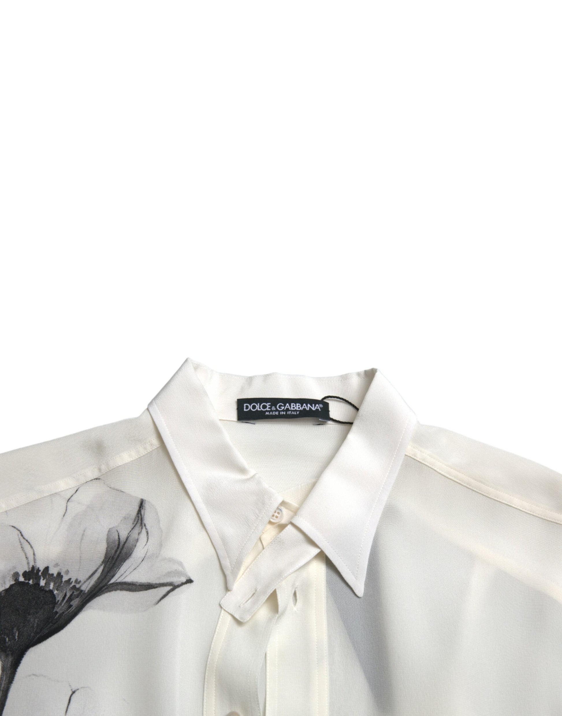 Dolce & Gabbana White Floral Collared Dress Silk Shirt Dolce & Gabbana