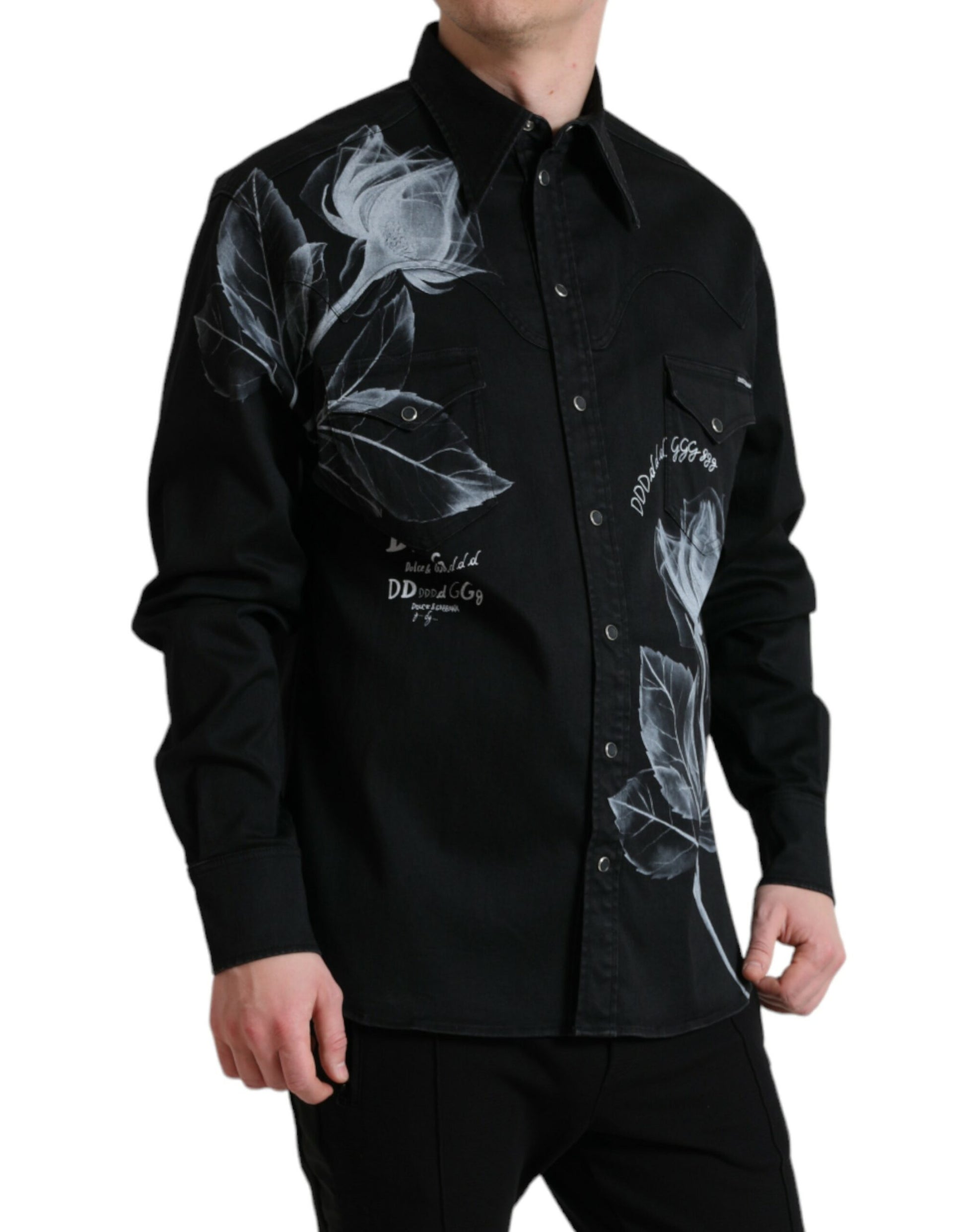 Dolce & Gabbana Black Floral Cotton Collared Dress Shirt Dolce & Gabbana