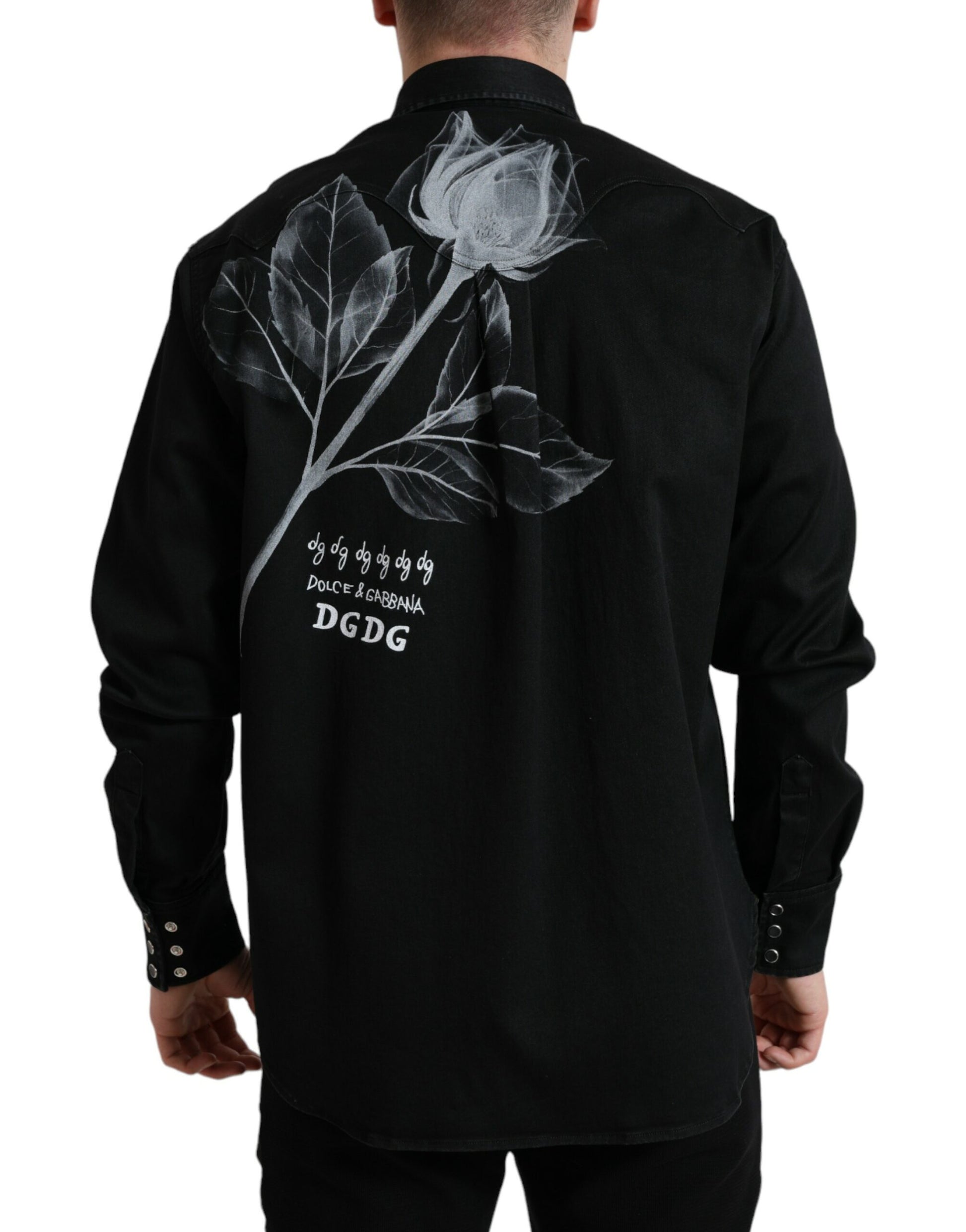 Dolce & Gabbana Black Floral Cotton Collared Dress Shirt Dolce & Gabbana