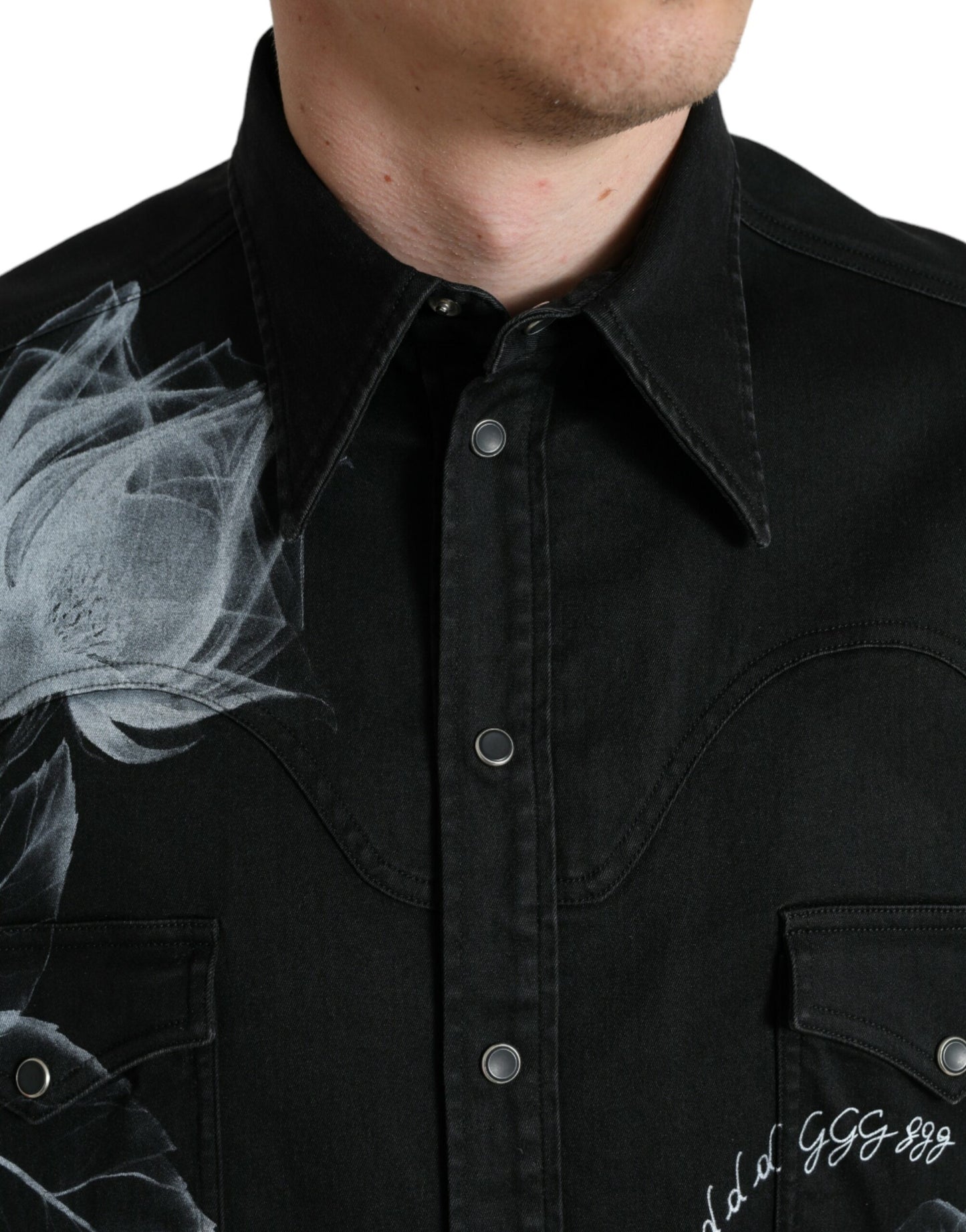 Dolce & Gabbana Black Floral Cotton Collared Dress Shirt Dolce & Gabbana
