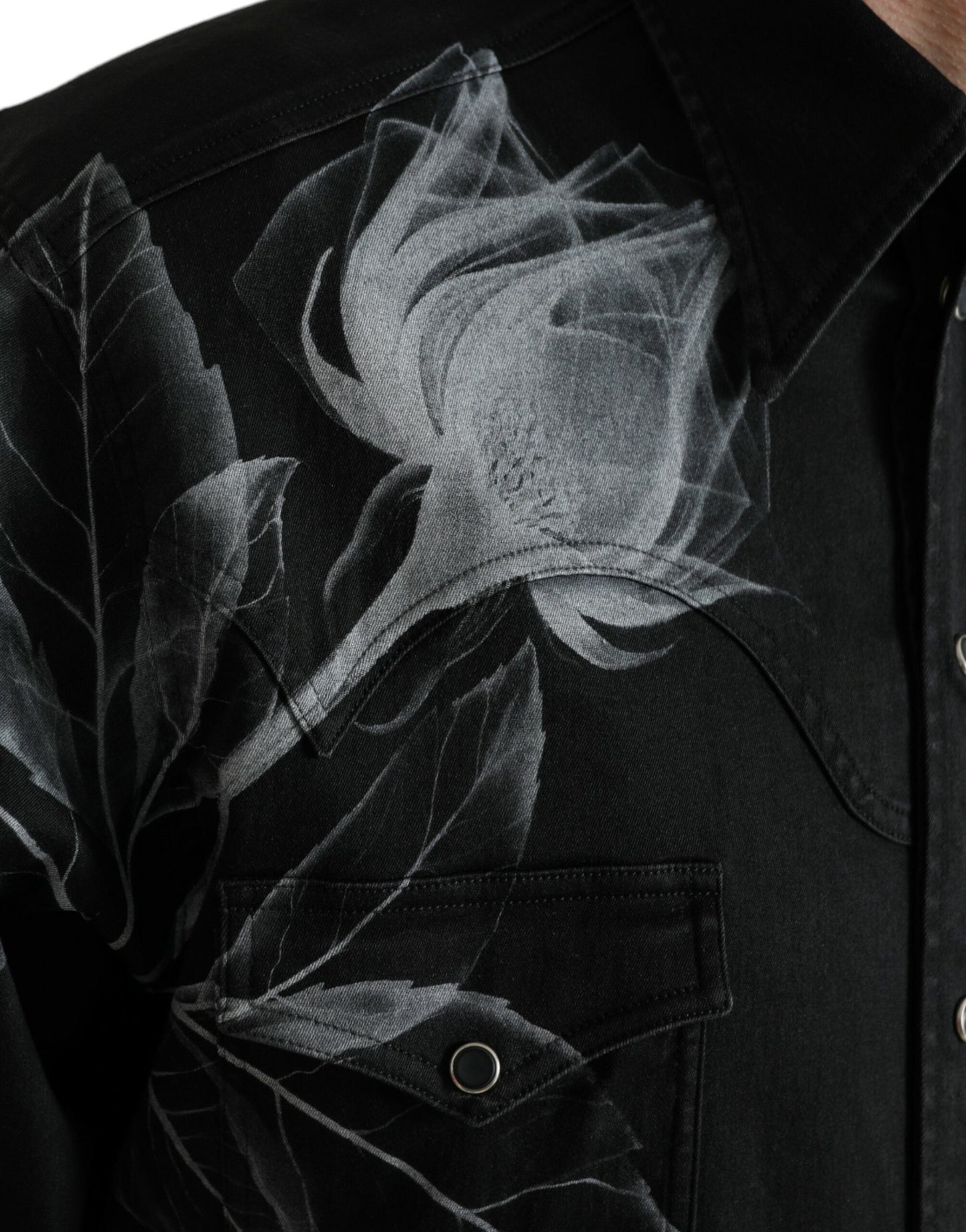 Dolce & Gabbana Black Floral Cotton Collared Dress Shirt Dolce & Gabbana