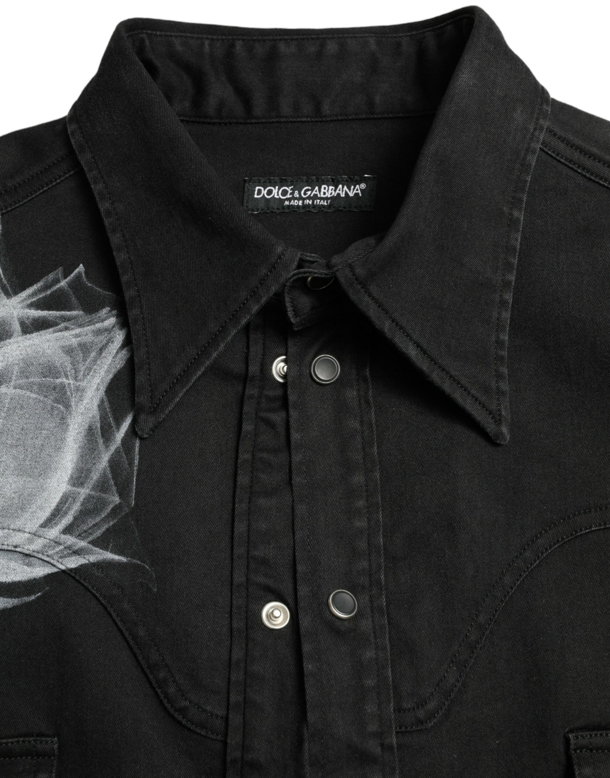 Dolce & Gabbana Black Floral Cotton Collared Dress Shirt Dolce & Gabbana