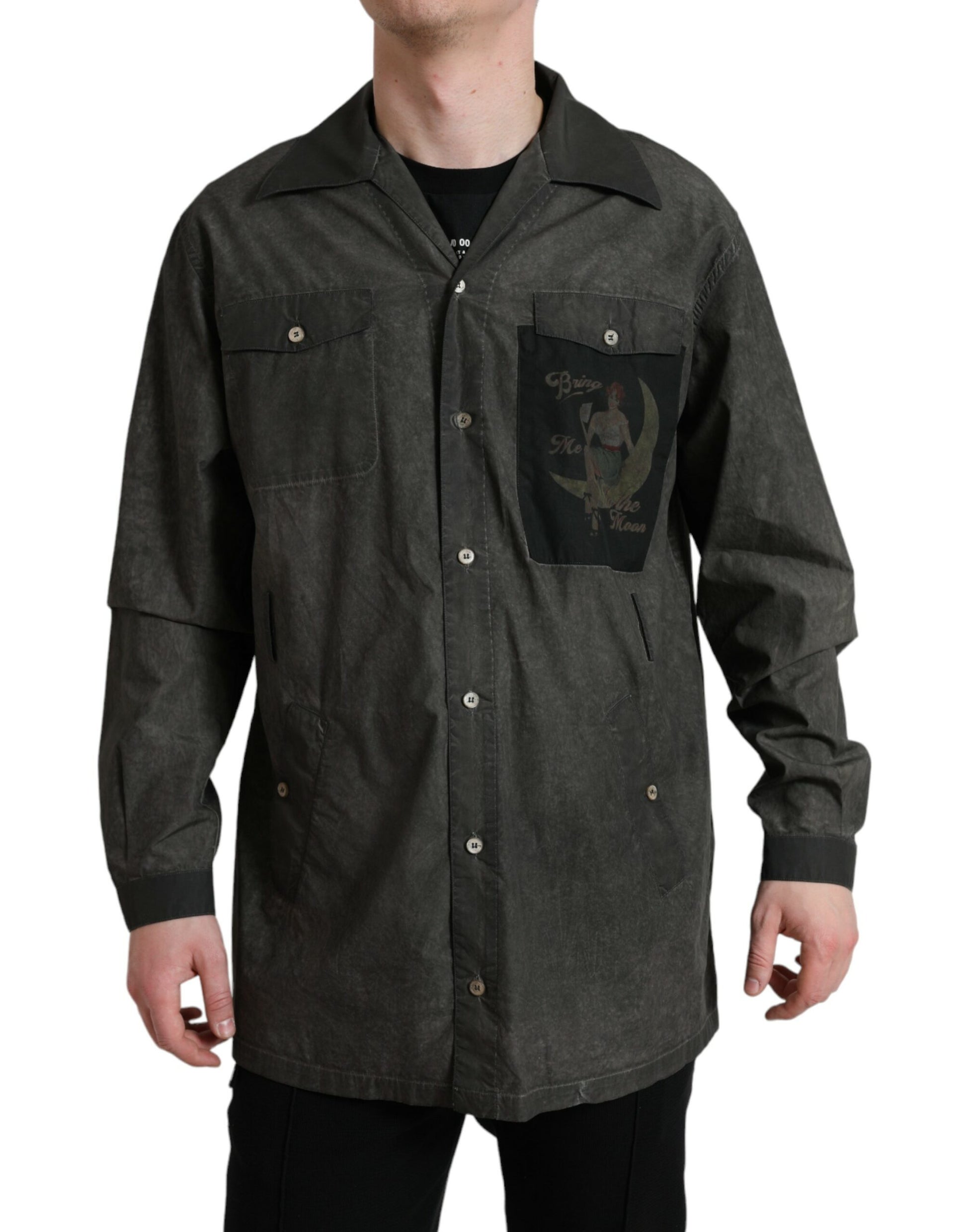 Dolce & Gabbana Dark Gray Cotton Collared Long Sleeves Shirt Dolce & Gabbana