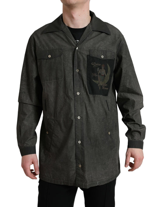 Dolce & Gabbana Dark Gray Cotton Collared Long Sleeves Shirt Dolce & Gabbana