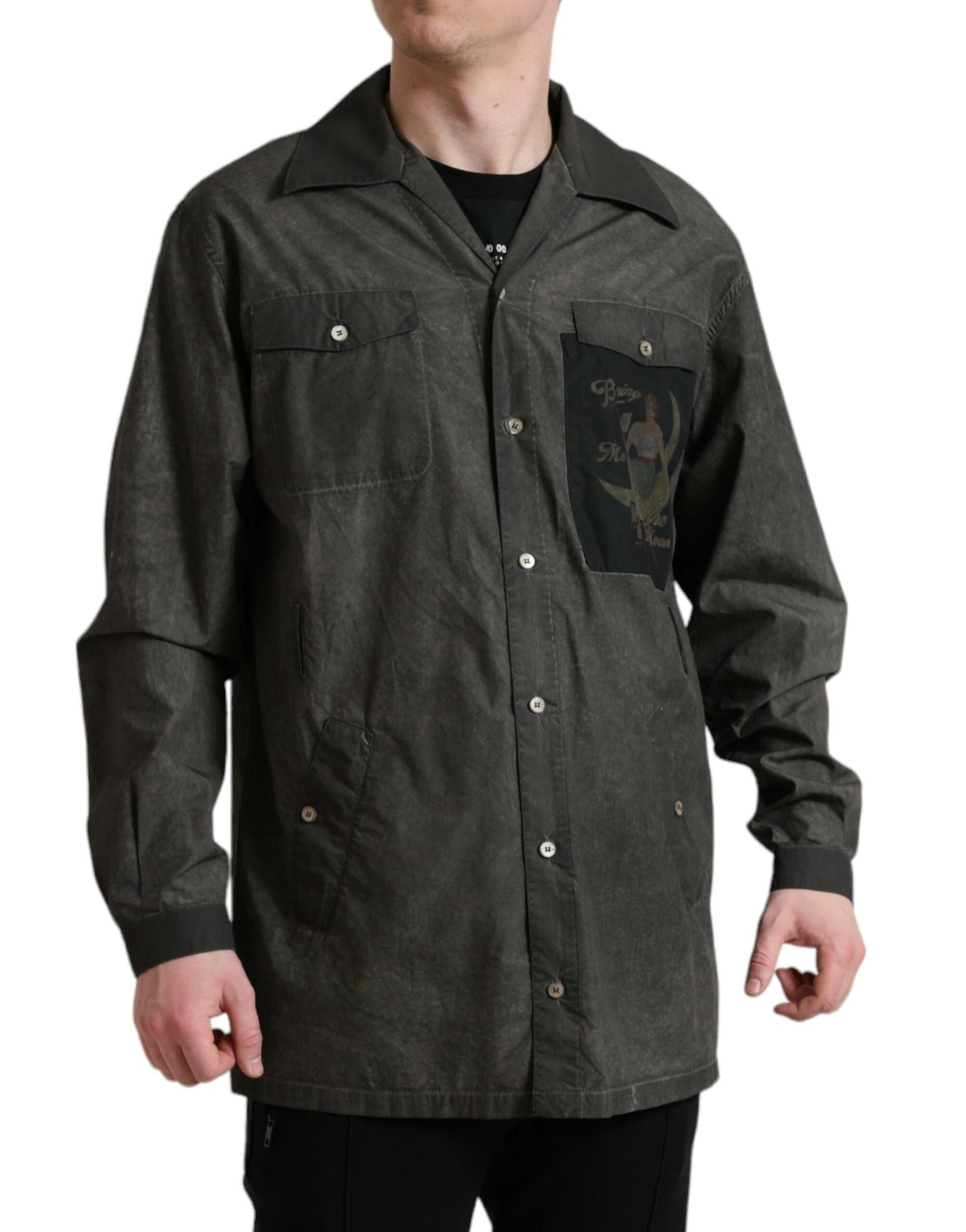 Dolce & Gabbana Dark Gray Cotton Collared Long Sleeves Shirt Dolce & Gabbana