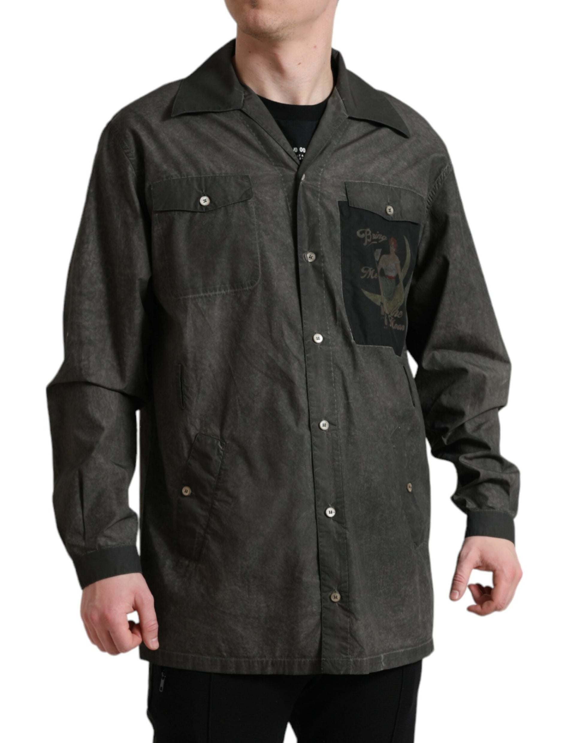 Dolce & Gabbana Dark Gray Cotton Collared Long Sleeves Shirt Dolce & Gabbana