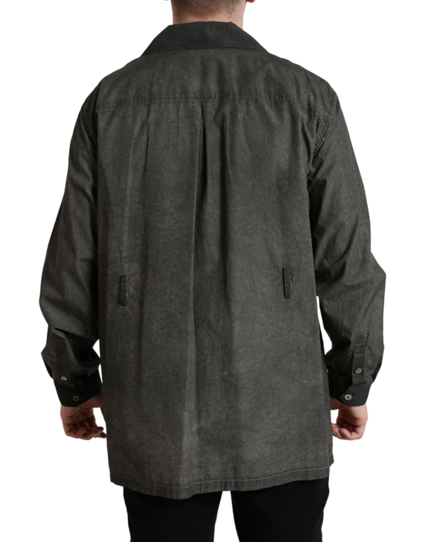 Dolce & Gabbana Dark Gray Cotton Collared Long Sleeves Shirt Dolce & Gabbana
