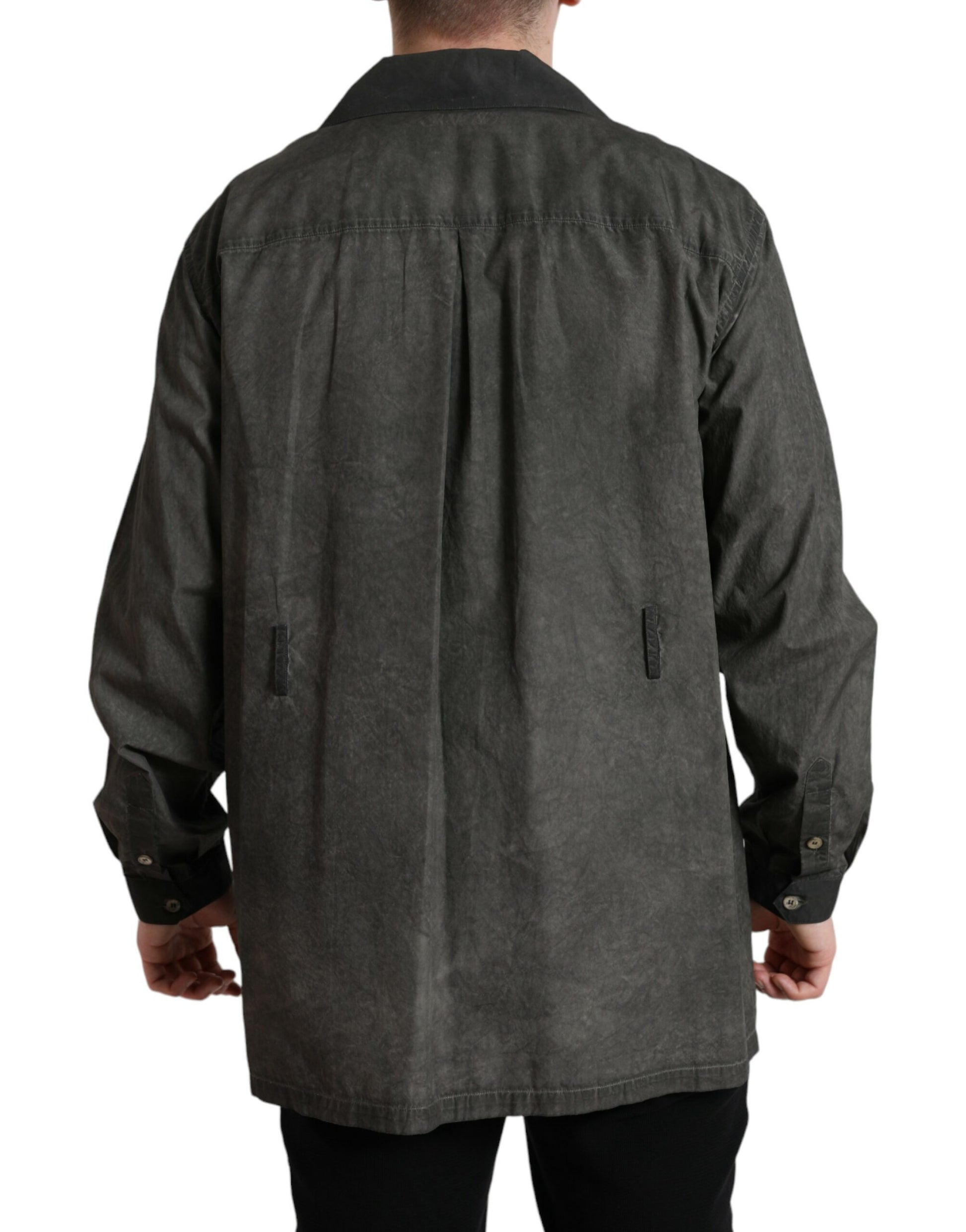 Dolce & Gabbana Dark Gray Cotton Collared Long Sleeves Shirt Dolce & Gabbana