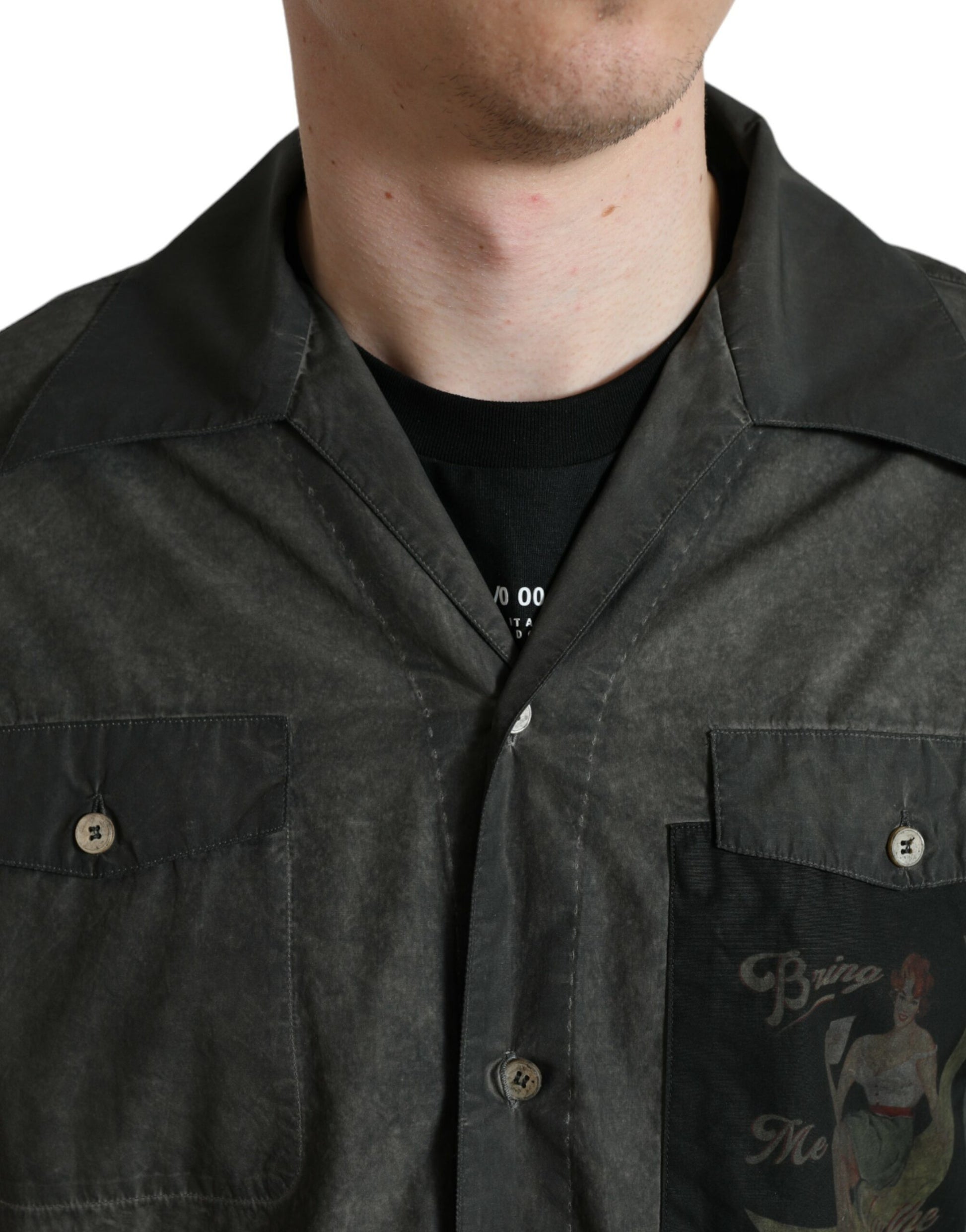 Dolce & Gabbana Dark Gray Cotton Collared Long Sleeves Shirt Dolce & Gabbana