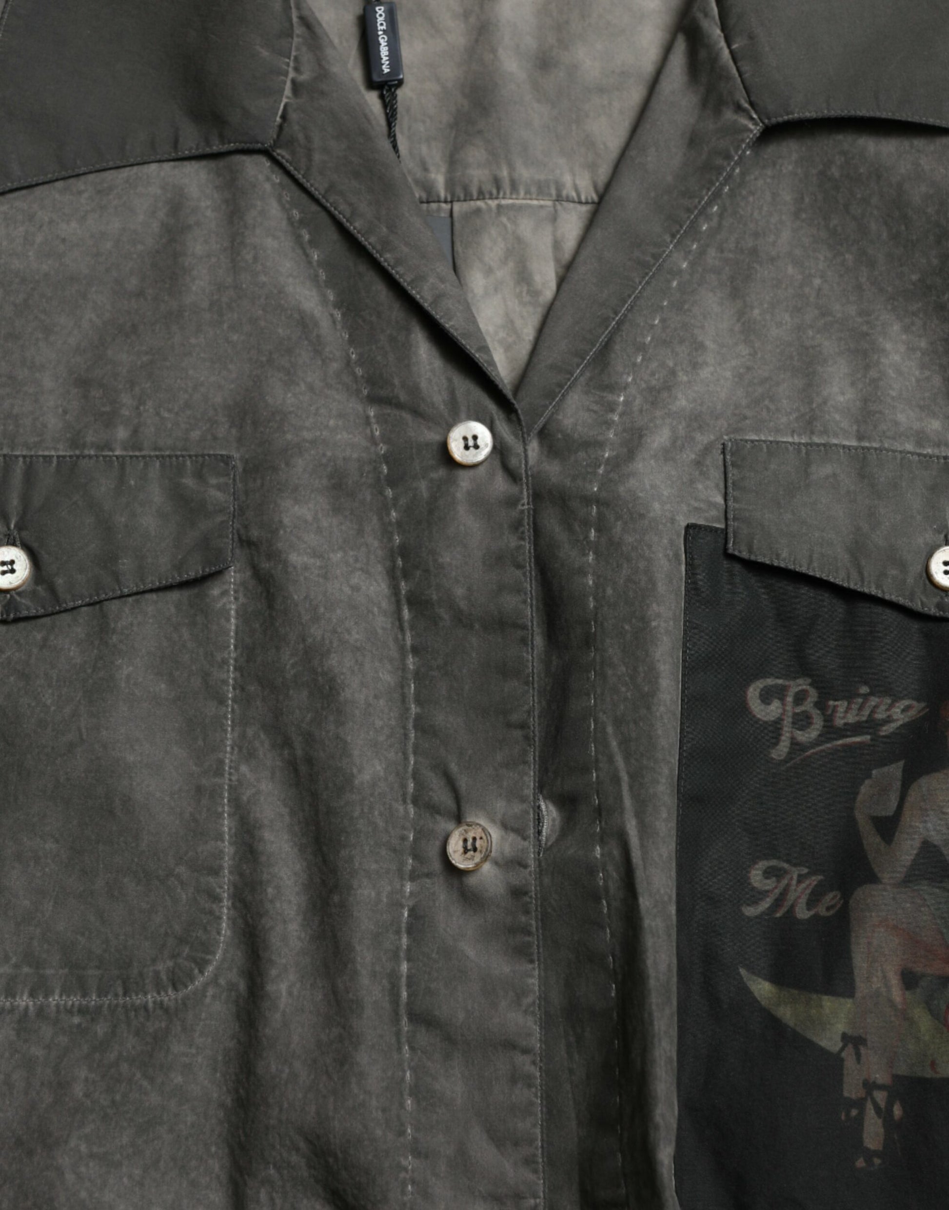 Dolce & Gabbana Dark Gray Cotton Collared Long Sleeves Shirt Dolce & Gabbana