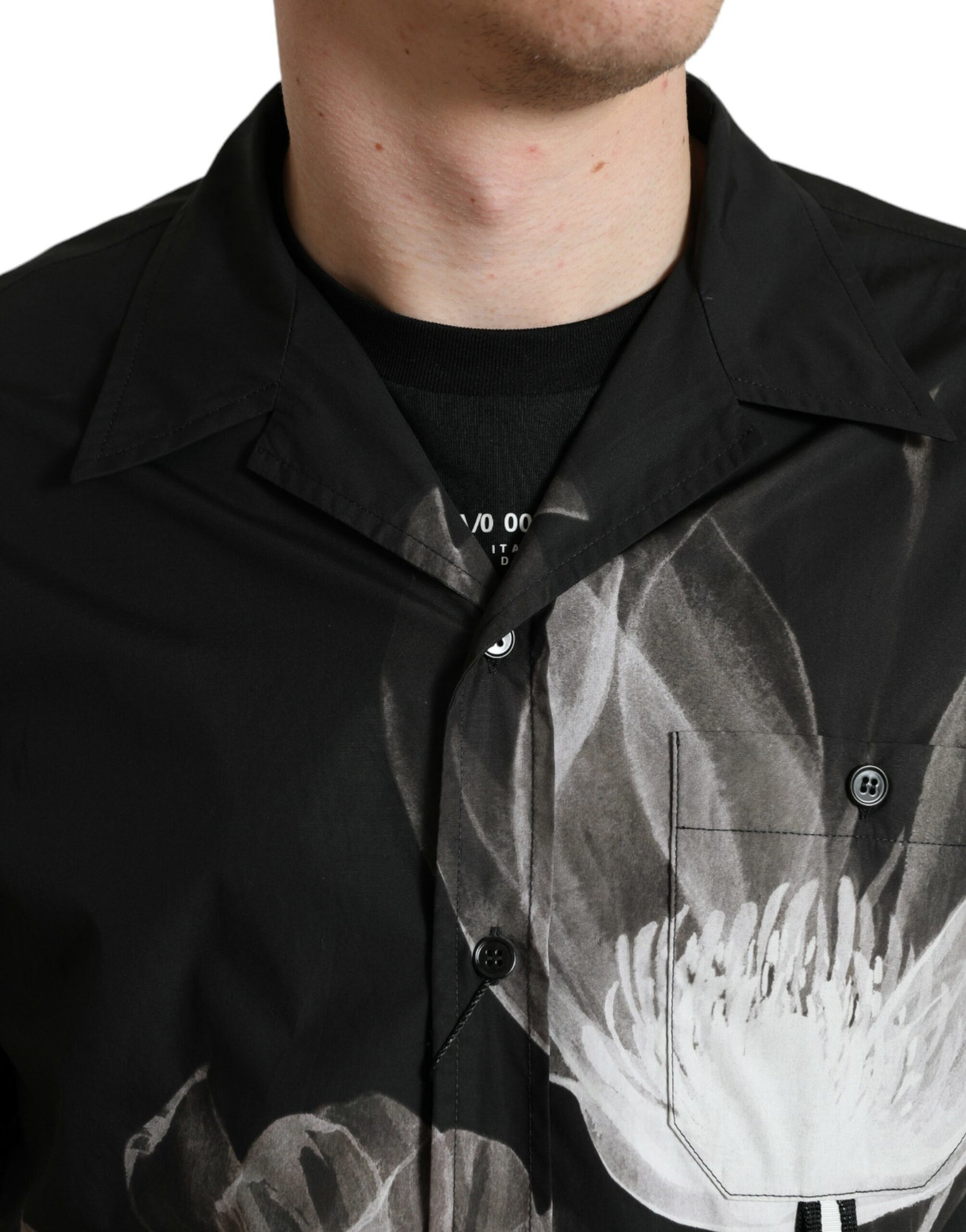 Dolce & Gabbana Black Floral Cotton Collared Long Sleeves Men Shirt Dolce & Gabbana