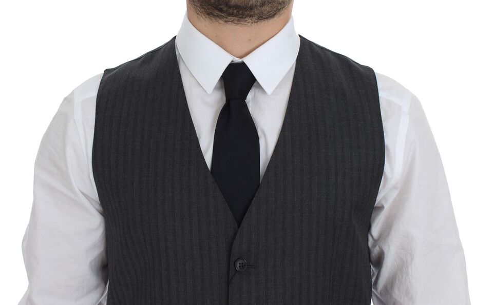 Dolce & Gabbana Black Striped Wool Single Breasted Vest Dolce & Gabbana