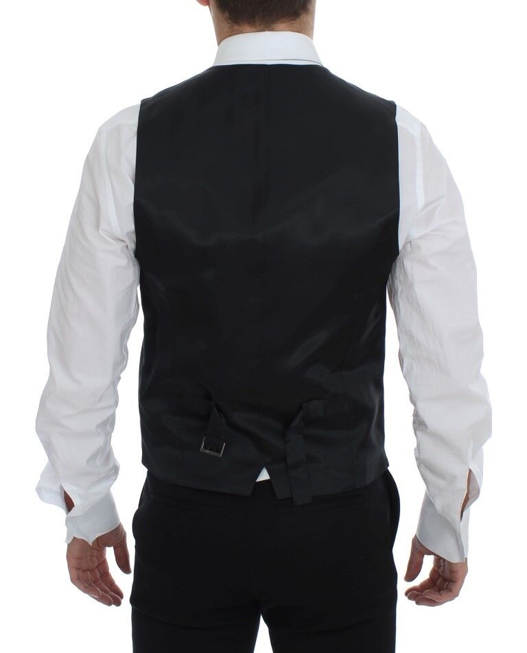 Dolce & Gabbana Black Striped Wool Single Breasted Vest - Eljoys Fashion 