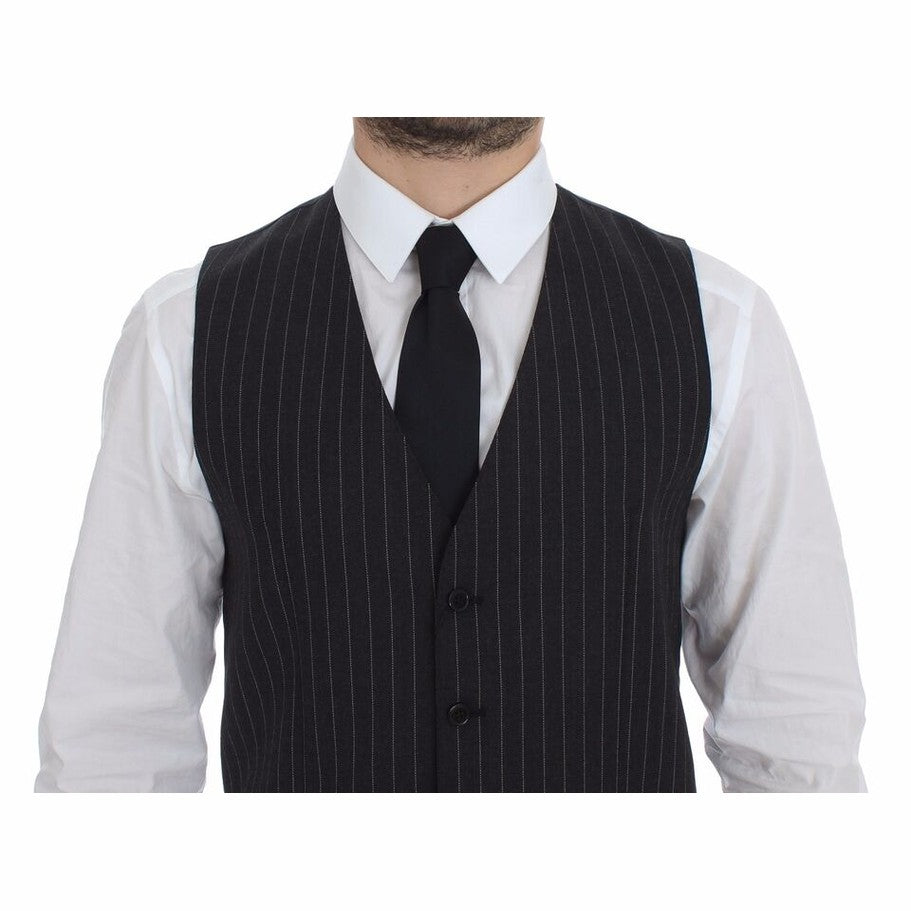 Dolce & Gabbana Gray Striped Wool Logo Vest Gilet Weste