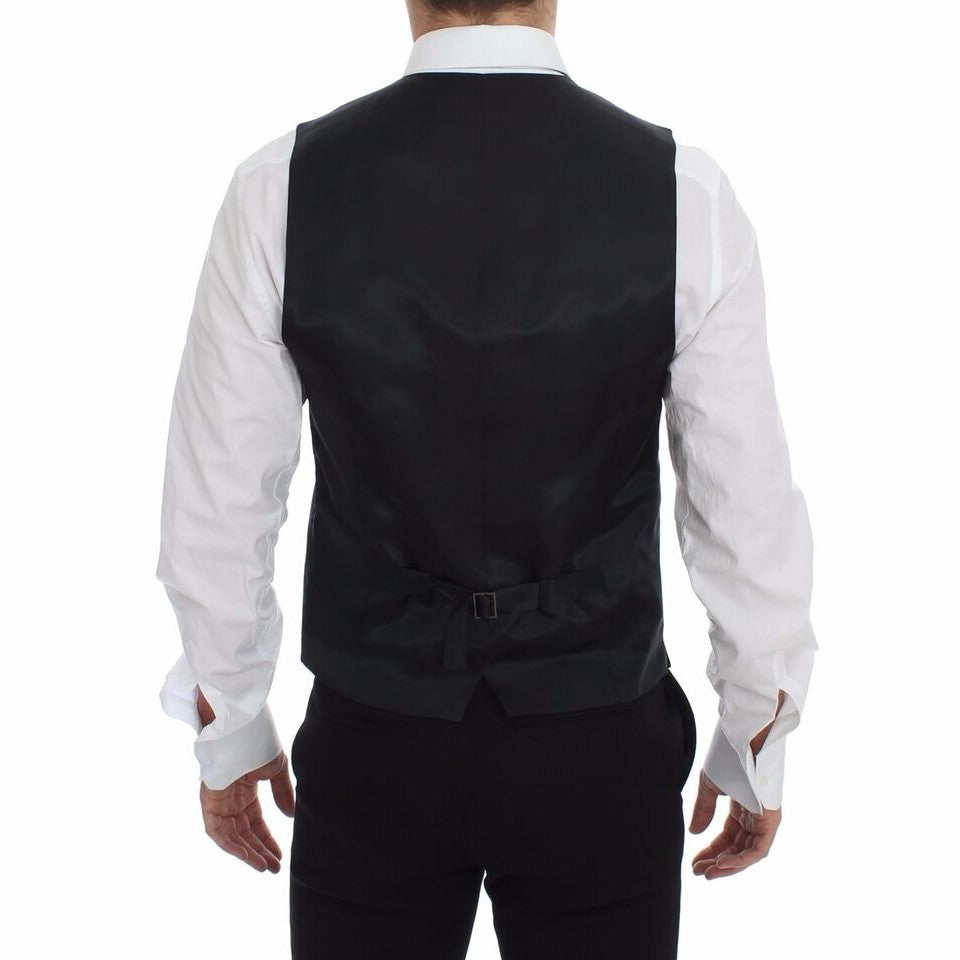 Dolce & Gabbana Gray Striped Wool Logo Vest Gilet Weste