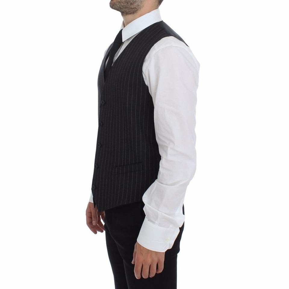 Dolce & Gabbana Gray Striped Wool Logo Vest Gilet Weste