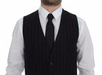 Dolce & Gabbana Black Striped Wool Logo Vest Gilet Weste - Eljoys Fashion 