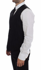 Dolce & Gabbana Black Striped Wool Logo Vest Gilet Weste - Eljoys Fashion 