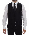 Dolce & Gabbana Black Striped Wool Logo Vest Gilet Weste - Eljoys Fashion 