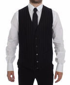 Dolce & Gabbana Black Striped Wool Logo Vest Gilet Weste - Eljoys Fashion 