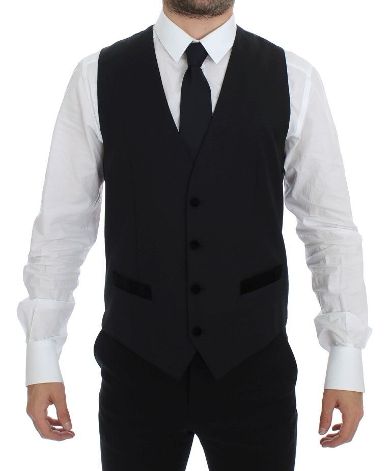 Dolce & Gabbana Black Wool Formal Dress Vest Gilet Weste Dolce & Gabbana