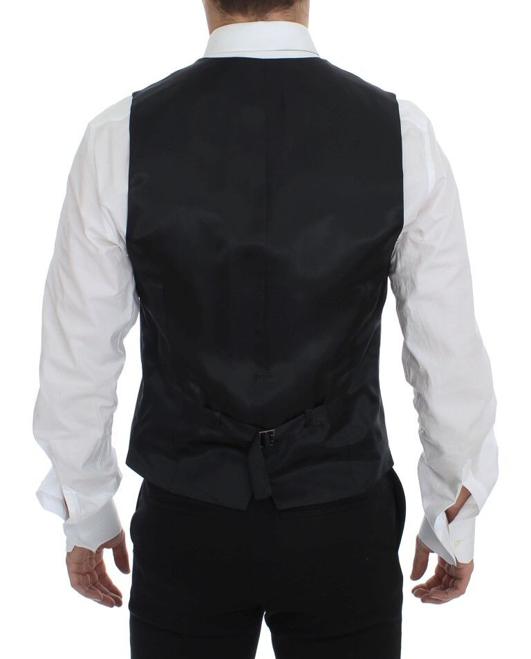 Dolce & Gabbana Gray Striped Wool Single Breasted Vest