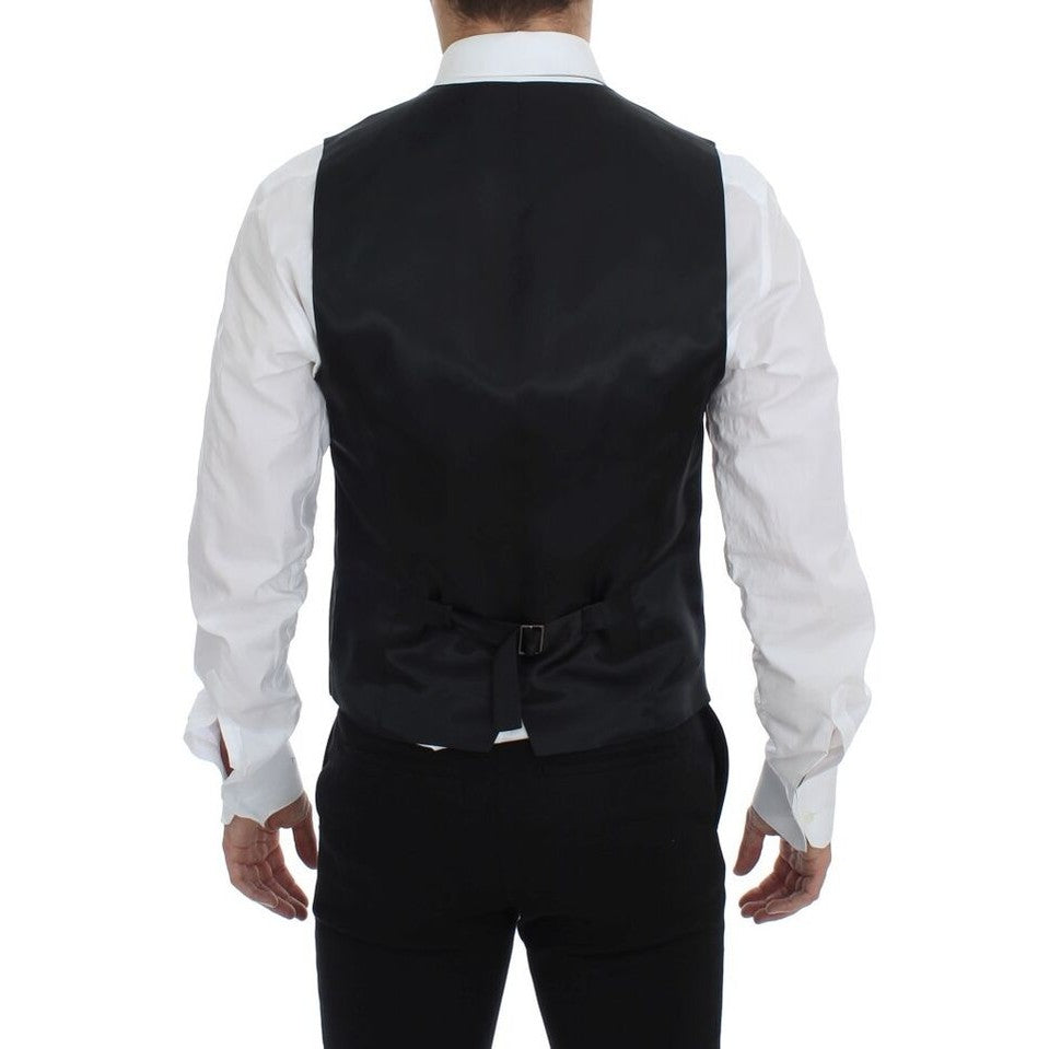 Dolce & Gabbana Black Striped Wool Single Breasted Vest