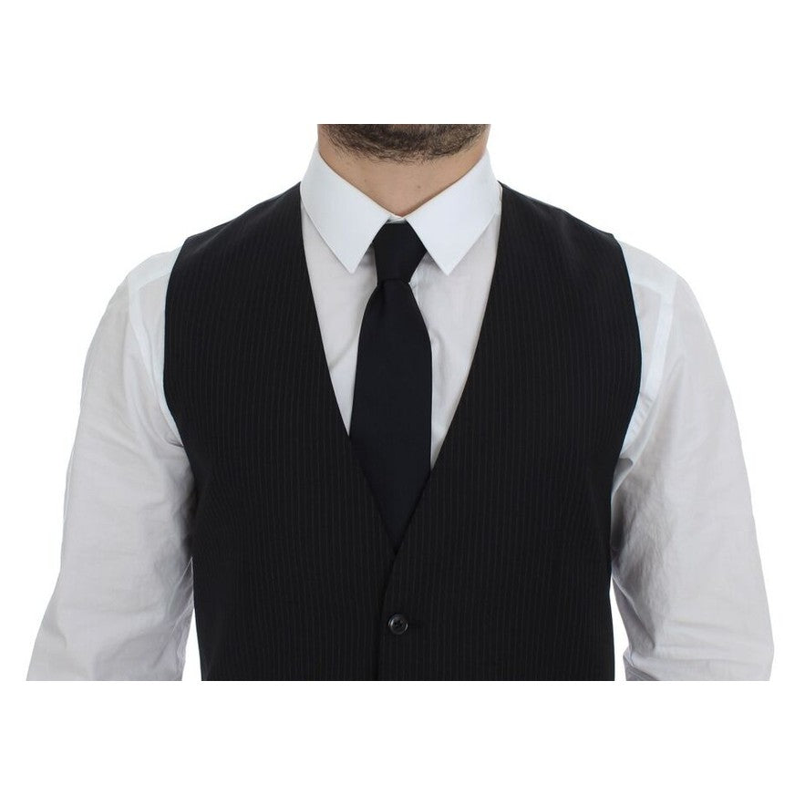Dolce & Gabbana Black Striped Wool Single Breasted Vest