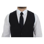 Dolce & Gabbana Black Striped Wool Single Breasted Vest