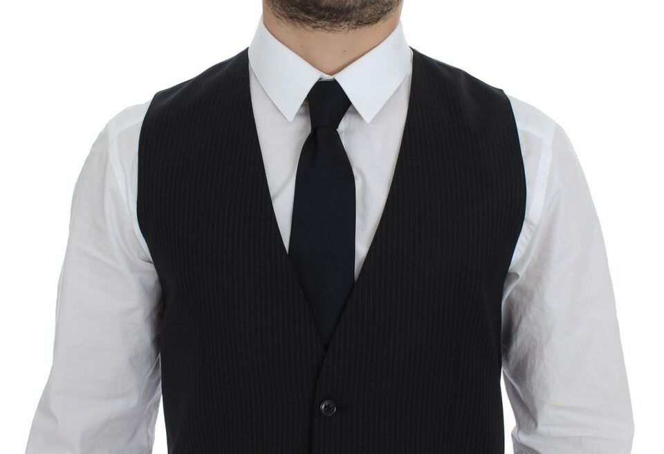 Dolce & Gabbana Black Striped Wool Single Breasted Vest Dolce & Gabbana