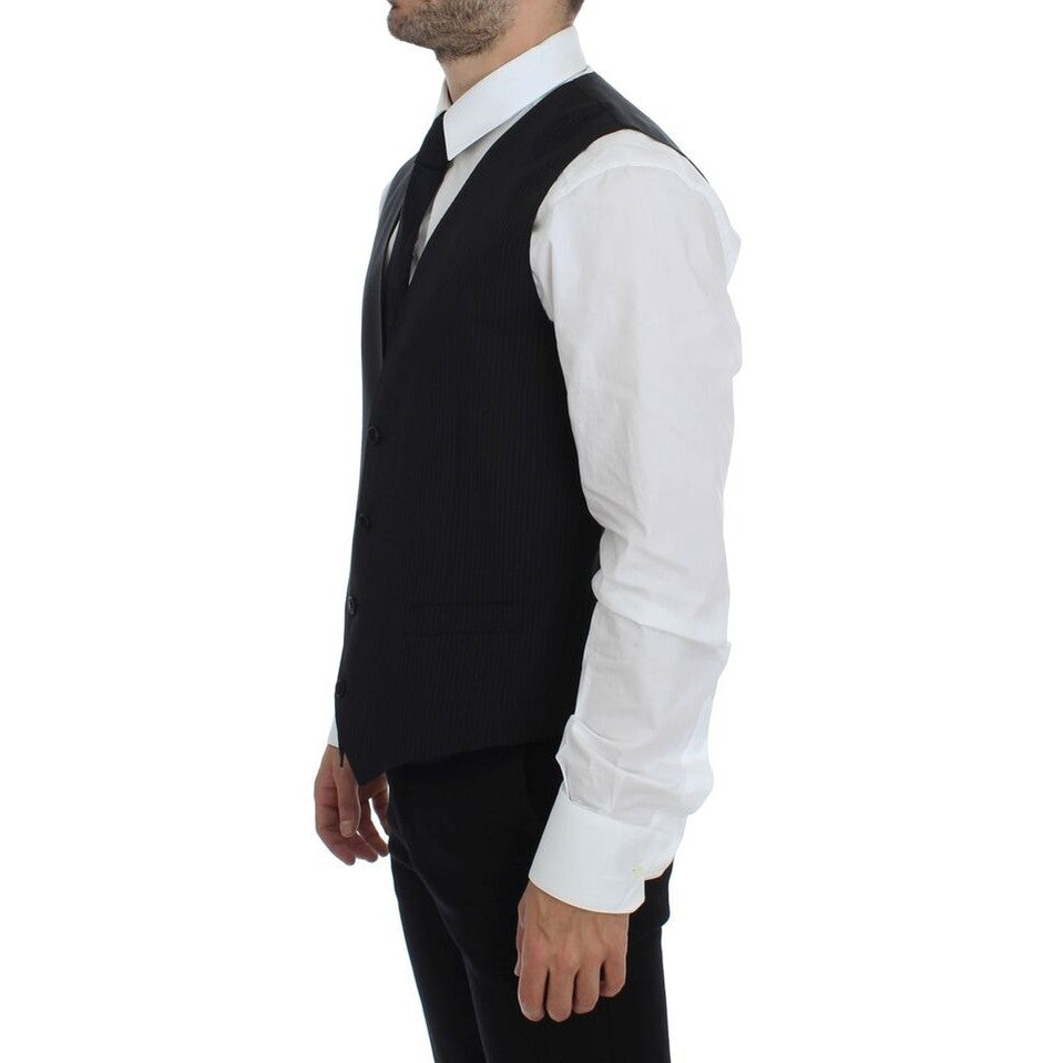 Dolce & Gabbana Black Striped Wool Single Breasted Vest