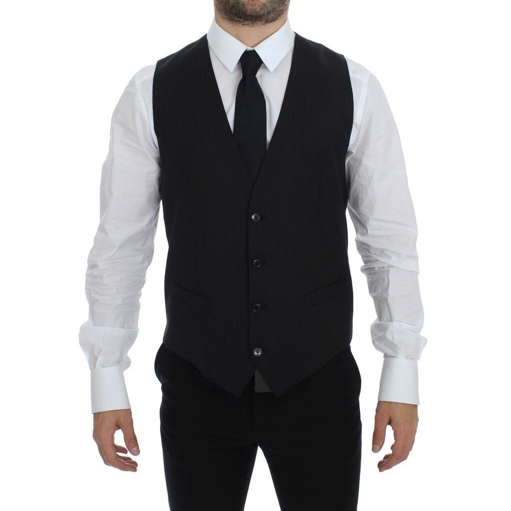 Dolce & Gabbana Black Striped Wool Single Breasted Vest