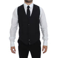 Dolce & Gabbana Black Striped Wool Single Breasted Vest